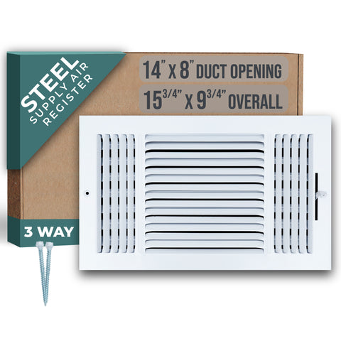 14 X 8 Duct Opening | 3 WAY Steel Air Supply Diffuser for Sidewall and Ceiling