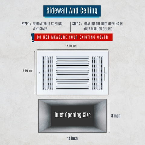 14 X 8 Duct Opening | 3 WAY Steel Air Supply Diffuser for Sidewall and Ceiling