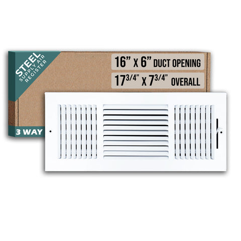 16 X 6 Duct Opening | 3 WAY Steel Air Supply Diffuser for Sidewall and Ceiling