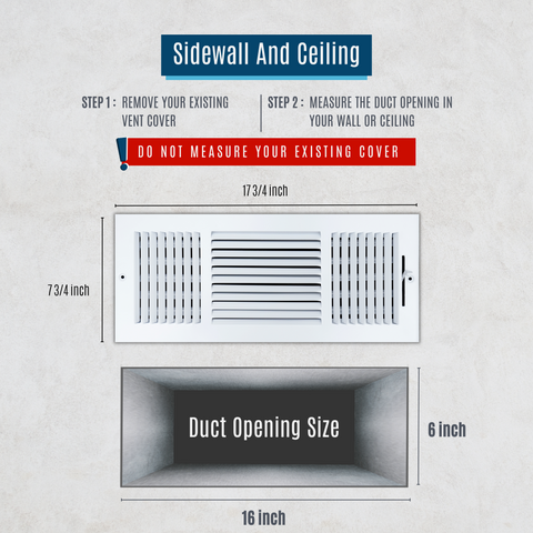 16 X 6 Duct Opening | 3 WAY Steel Air Supply Diffuser for Sidewall and Ceiling