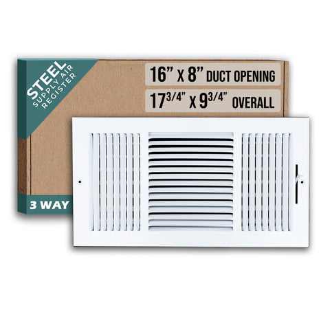 16 X 8 Duct Opening | 3 WAY Steel Air Supply Diffuser for Sidewall and Ceiling