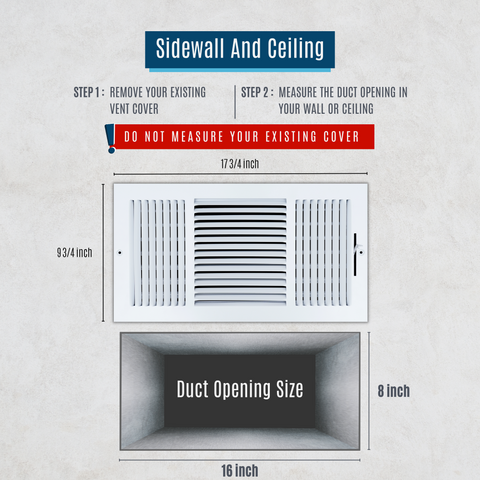 16 X 8 Duct Opening | 3 WAY Steel Air Supply Diffuser for Sidewall and Ceiling