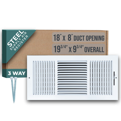 18 X 8 Duct Opening | 3 WAY Steel Air Supply Diffuser for Sidewall and Ceiling