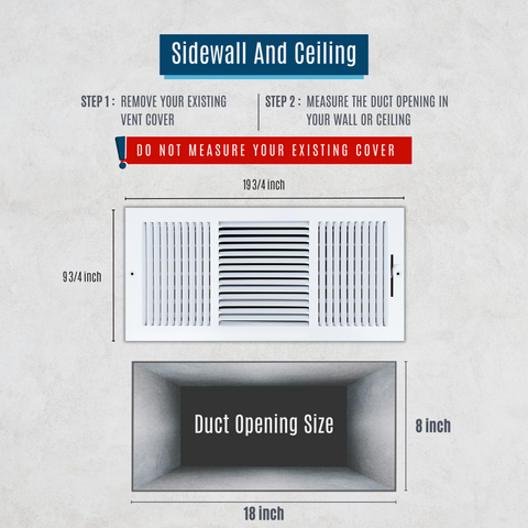 18 X 8 Duct Opening | 3 WAY Steel Air Supply Diffuser for Sidewall and Ceiling