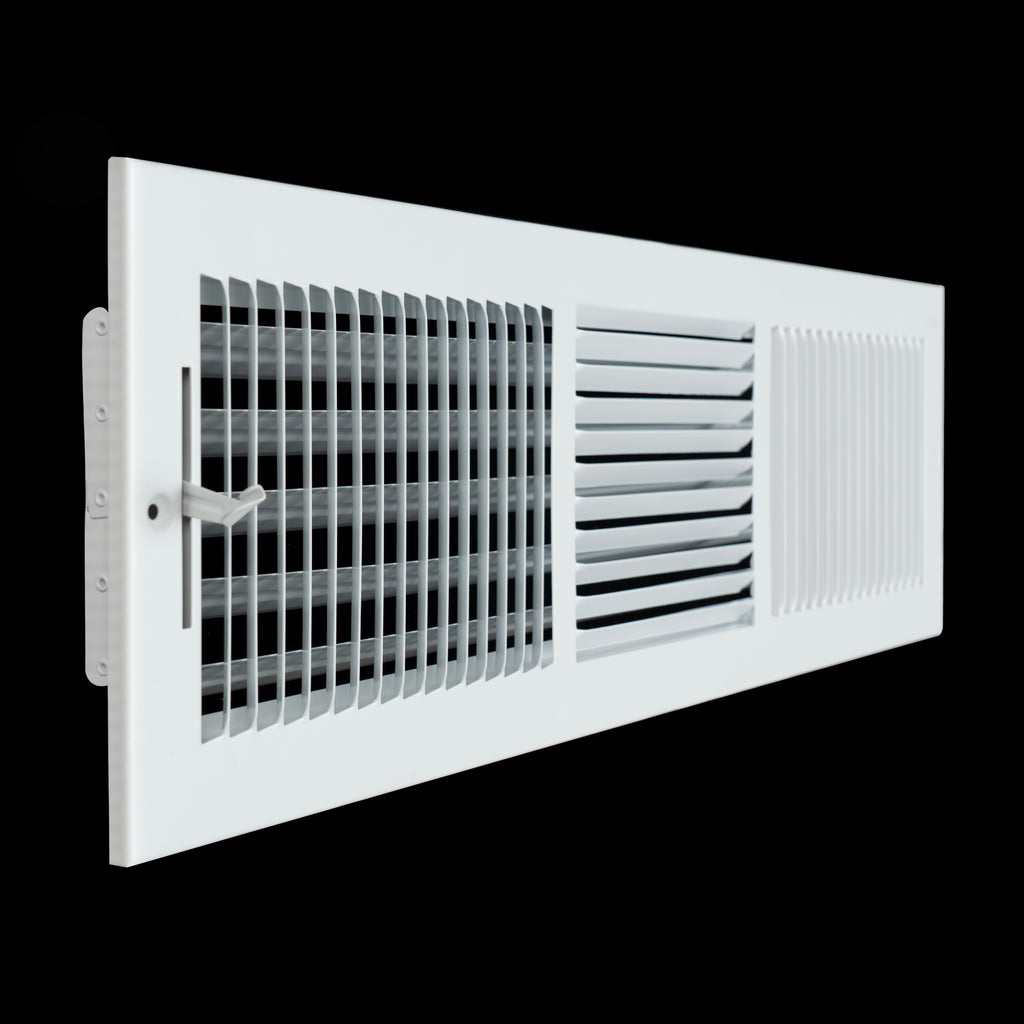 24x6 Duct Opening | 3 WAY Steel Air Supply Diffuser for Sidewall and Ceiling | White | Outer Dimension: 25-3/4"W X 7-3/4"H