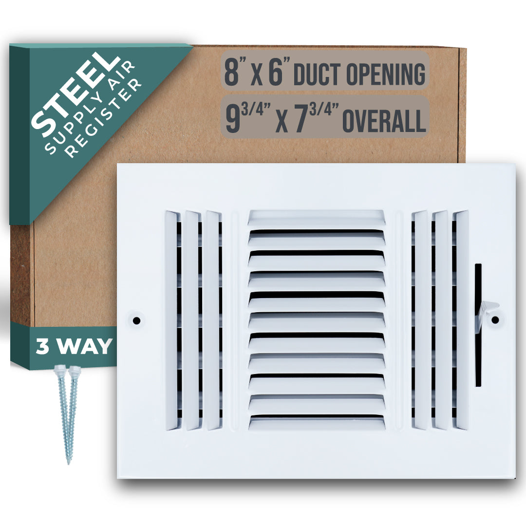 8 X 6 Duct Opening | 3 WAY Steel Air Supply Diffuser for Sidewall and Ceiling