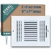 Steel Air Supply Diffuser 3 WAY | White Vent Cover Grille for Sidewall and Ceiling