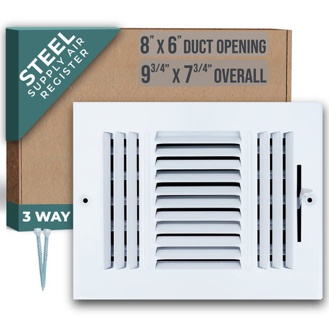 8 X 6 Duct Opening | 3 WAY Steel Air Supply Diffuser for Sidewall and Ceiling