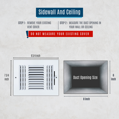 8 X 6 Duct Opening | 3 WAY Steel Air Supply Diffuser for Sidewall and Ceiling