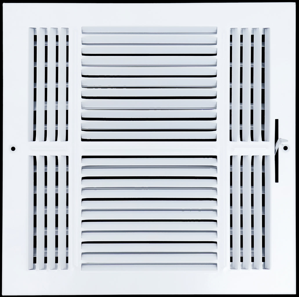 airgrilles 12 x 12 duct opening  -  4 way steel air supply diffuser for sidewall and ceiling hnd-asg-wh-4way-12x12 764613097849 - 1