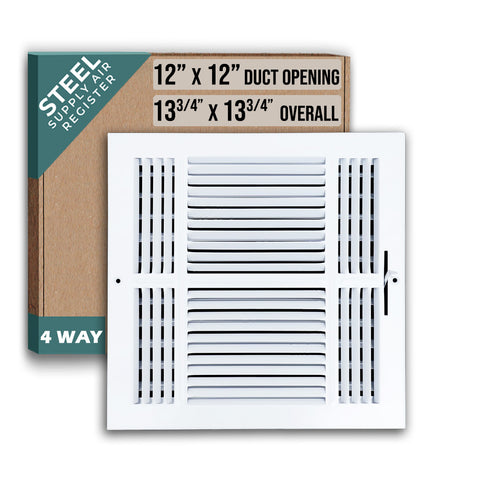 12 X 12 Duct Opening | 4 WAY Steel Air Supply Diffuser for Sidewall and Ceiling