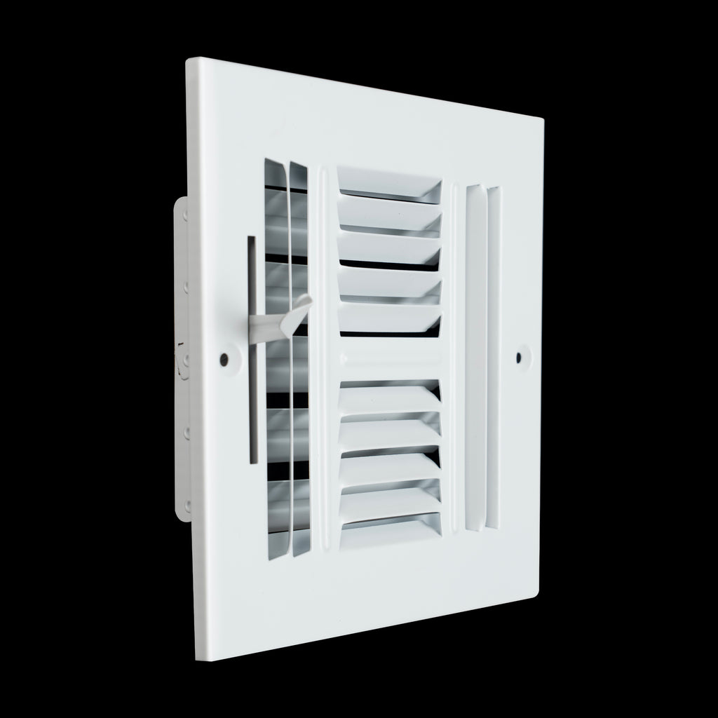 6x6 Duct Opening | 4 WAY Steel Air Supply Diffuser for Sidewall and Ceiling | White | Outer Dimension: 7-3/4"W X 7-3/4"H