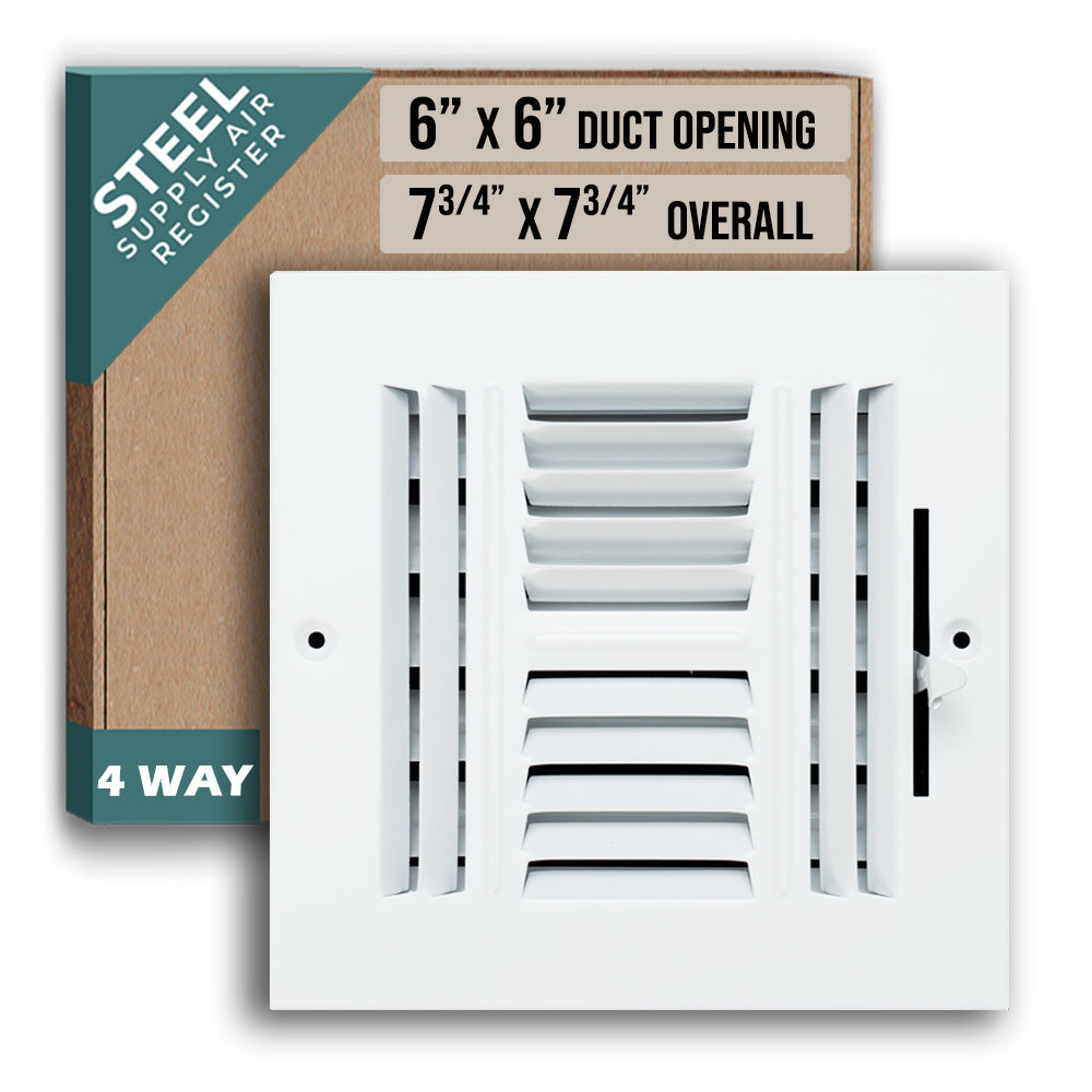 6 x 6-inch White Steel flat stamped supply register, packaging