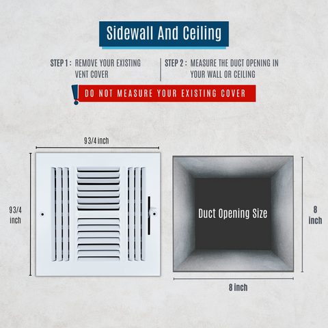 8 X 8 Duct Opening | 4 WAY Steel Air Supply Diffuser for Sidewall and Ceiling