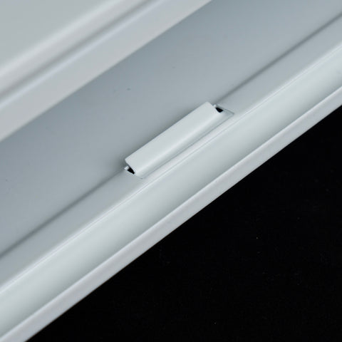 48" White Steel corner baseboard supply register, flush latch detail 2