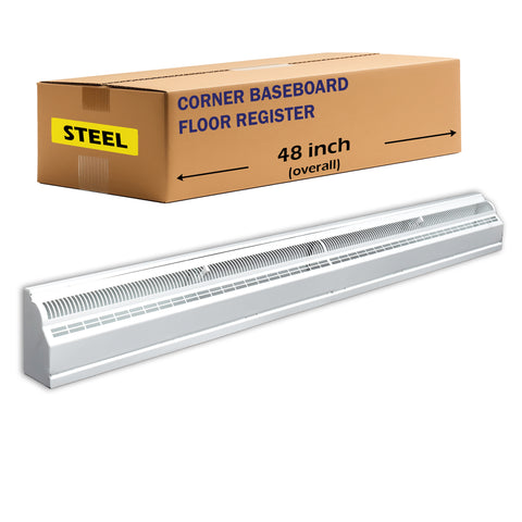 48" White Steel corner baseboard supply register, packaging