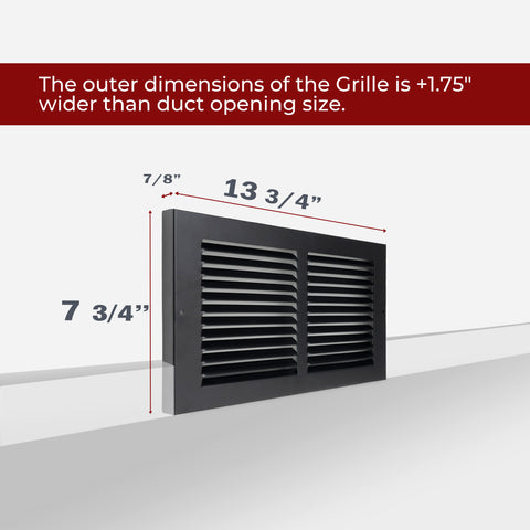 12 x 6-inch Black Steel baseboard return grille, dimensions