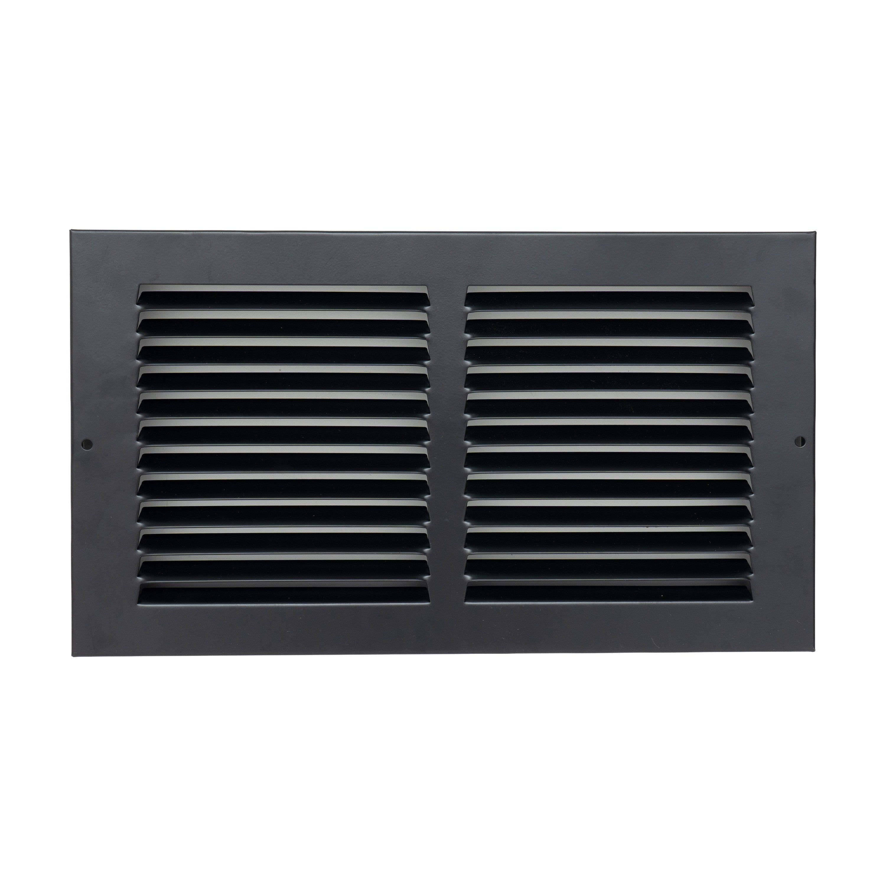 12 x 6-inch Black Steel baseboard return grille, front view