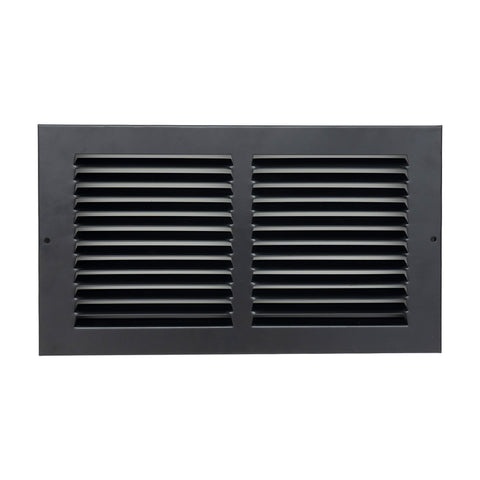 12 x 6-inch Black Steel baseboard return grille, front view