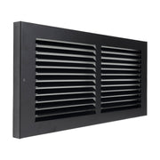 14 x 6-inch Black Steel baseboard return grille, angled view