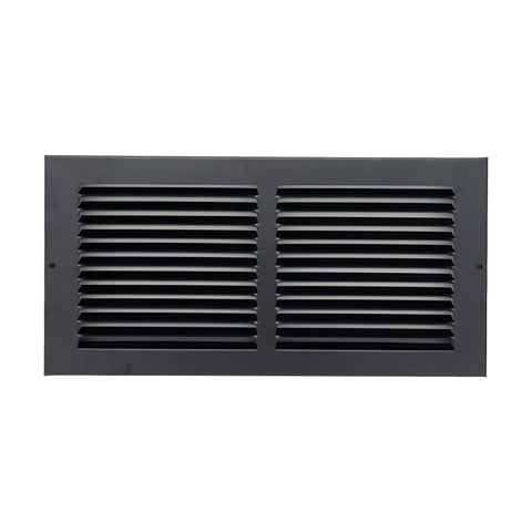 14 x 6-inch Black Steel baseboard return grille, front view