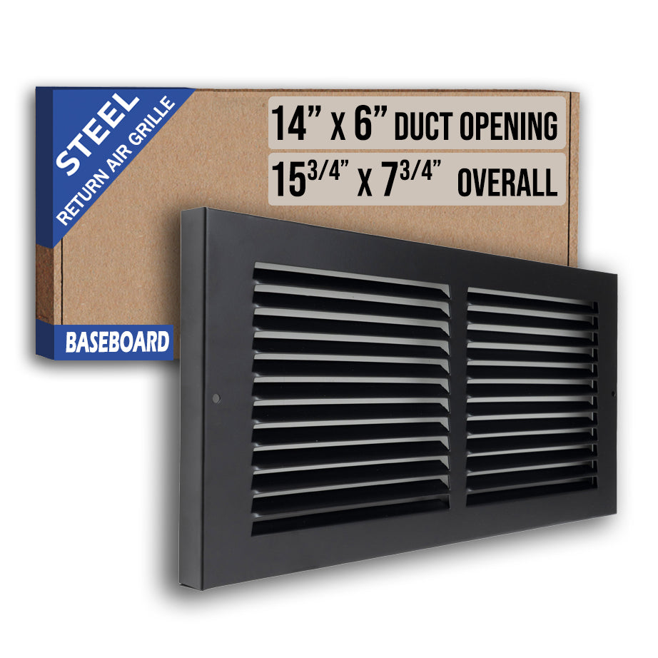 14 x 6-inch Black Steel baseboard return grille, packaging