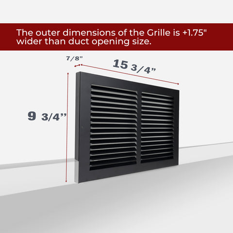 14 x 8-inch Black Steel baseboard return grille, dimensions