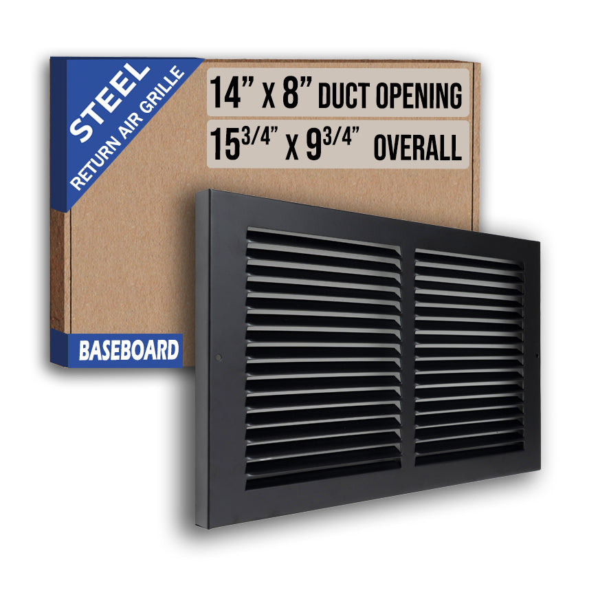 14 x 8-inch Black Steel baseboard return grille, packaging