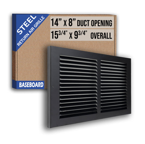 14 x 8-inch Black Steel baseboard return grille, packaging