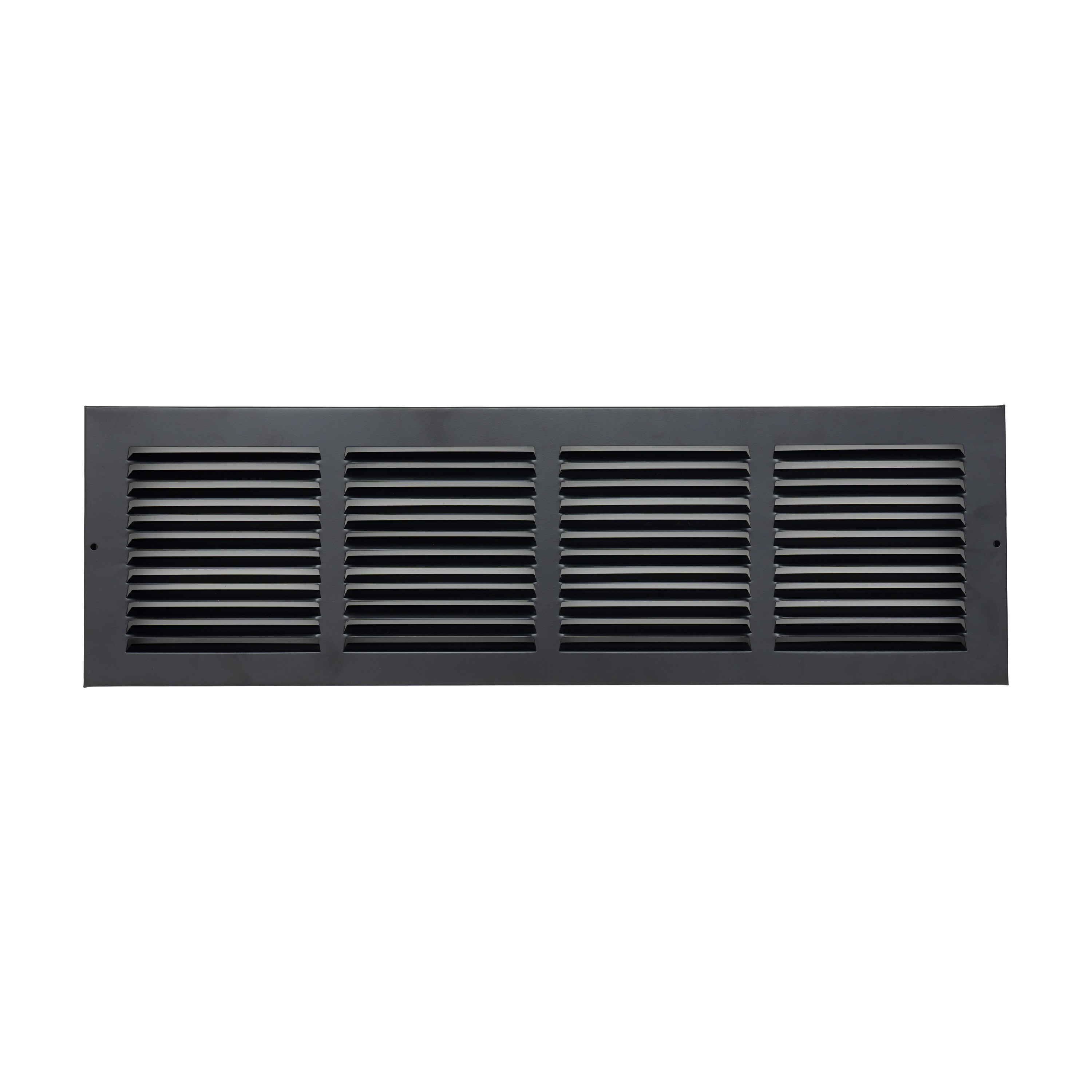 24 x 6-inch Black Steel baseboard return grille, front view