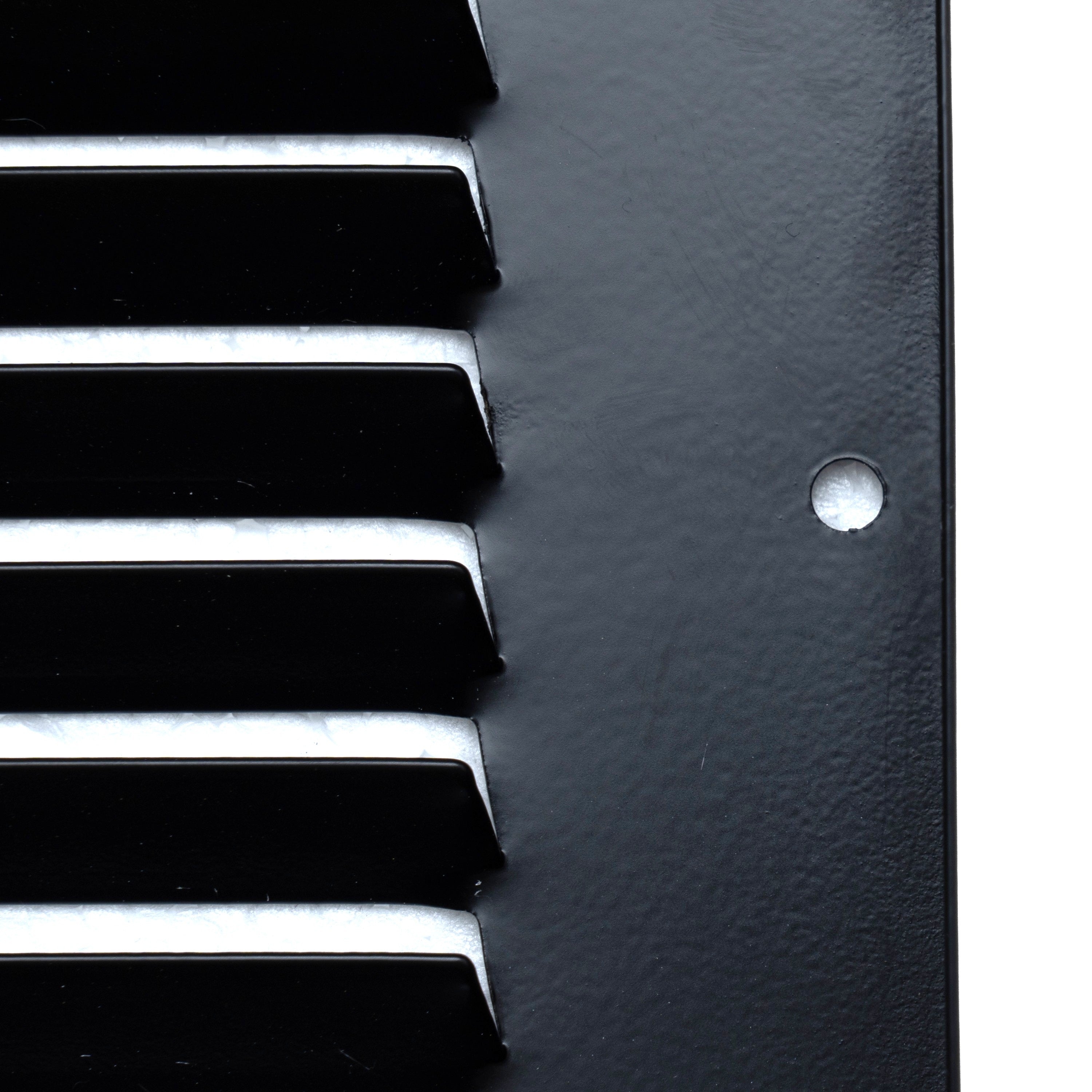 24 x 8-inch Black Steel baseboard return grille, mounting screw detail