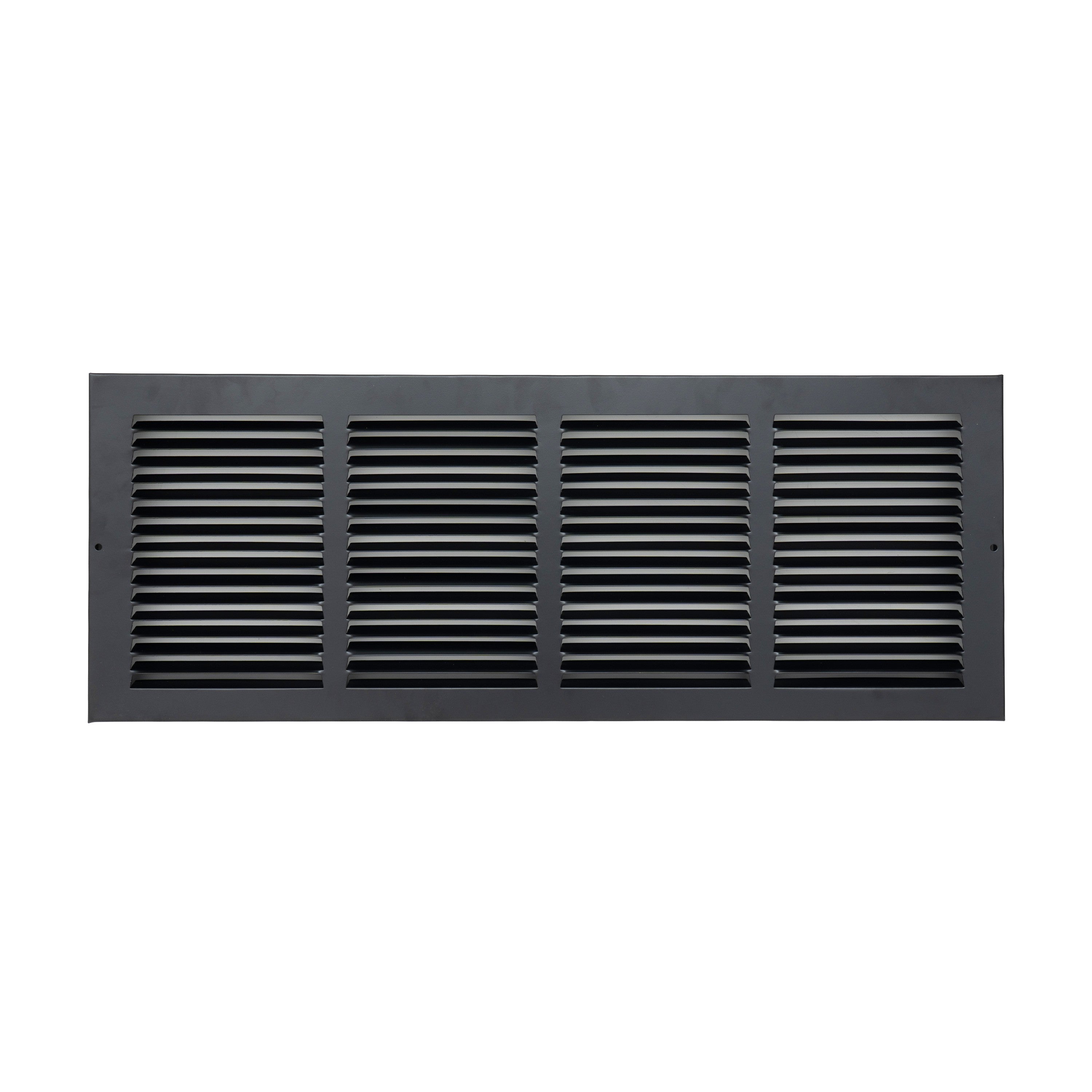 24 x 8-inch Black Steel baseboard return grille, front view
