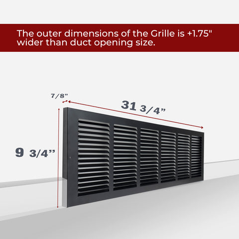 30 x 8-inch Black Steel baseboard return grille, dimensions