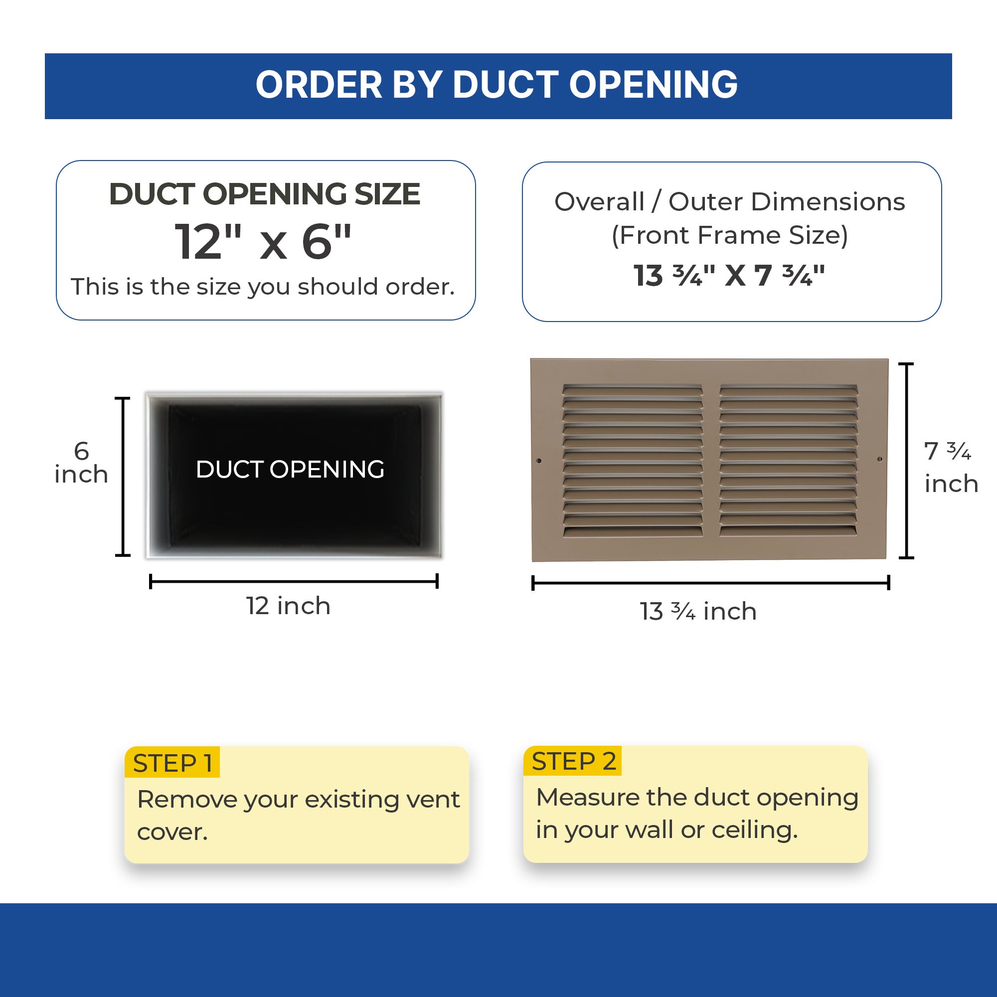 12 x 6-inch Brown Steel baseboard return grille, dimensions