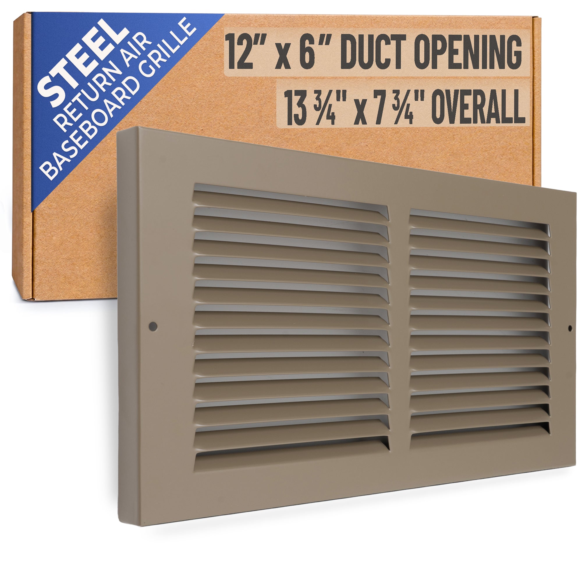 12 x 6-inch Brown Steel baseboard return grille, packaging