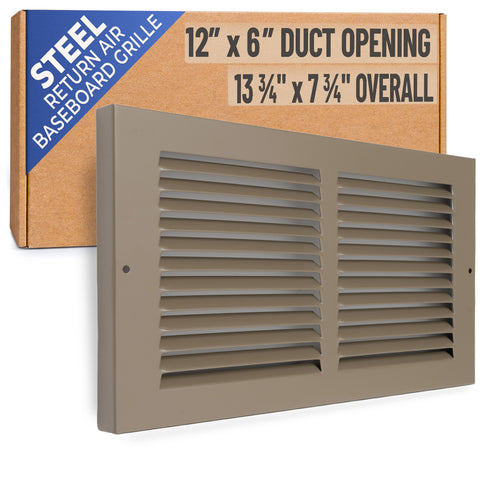 12 x 6-inch Brown Steel baseboard return grille, packaging