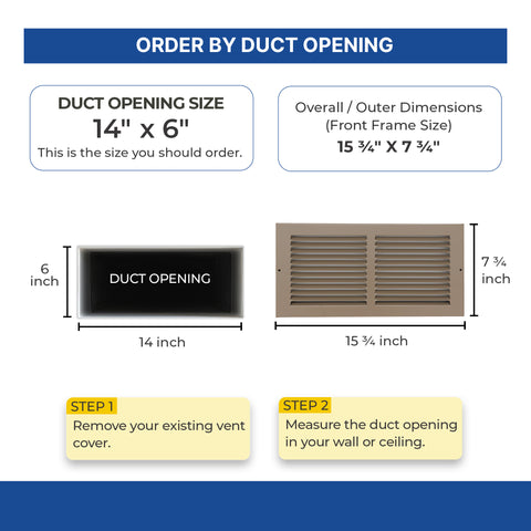 14 x 6-inch Brown Steel baseboard return grille, dimensions