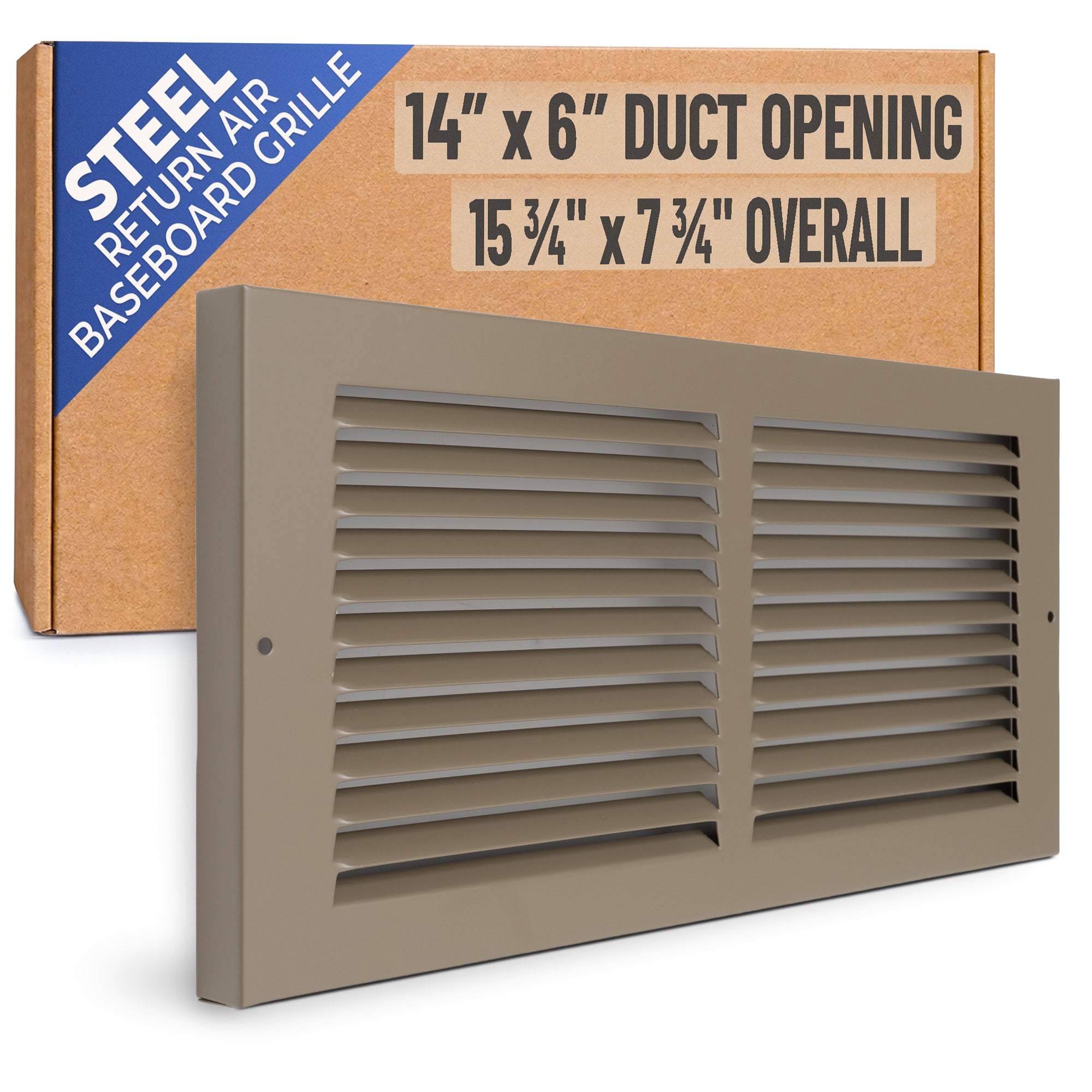 14 x 6-inch Brown Steel baseboard return grille, packaging
