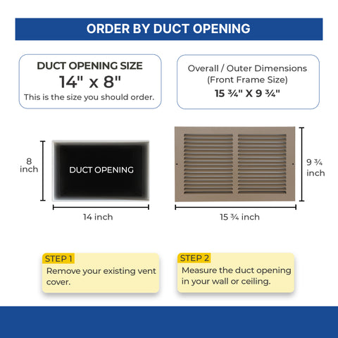 14 x 8-inch Brown Steel baseboard return grille, dimensions