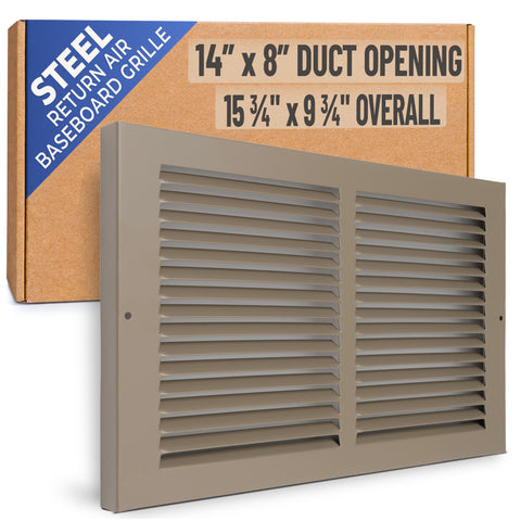 14 x 8-inch Brown Steel baseboard return grille, packaging