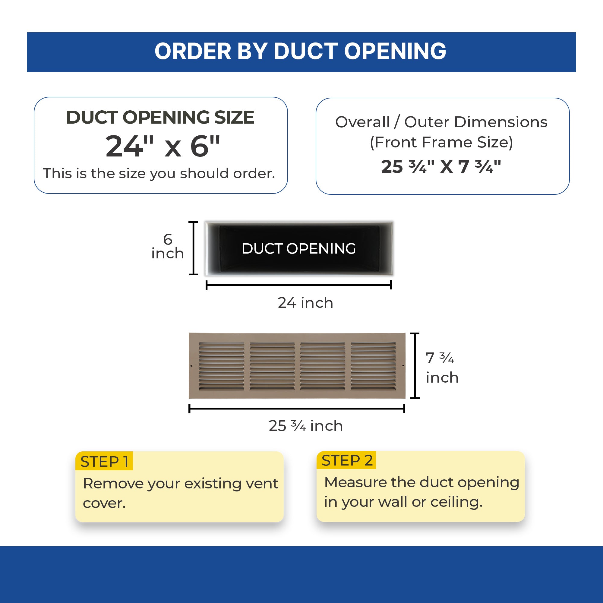 24 x 6-inch Brown Steel baseboard return grille, dimensions