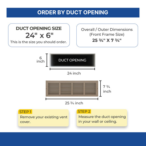 24 x 6-inch Brown Steel baseboard return grille, dimensions