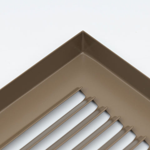 24 x 8-inch Brown Steel baseboard return grille, frame corner detail