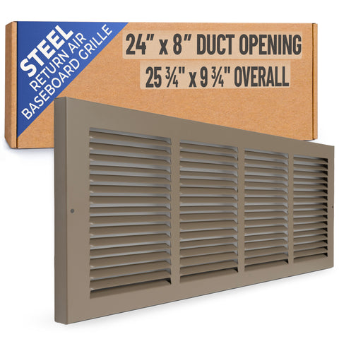24 x 8-inch Brown Steel baseboard return grille, packaging