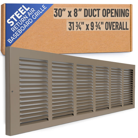 30 x 8-inch Brown Steel baseboard return grille, packaging