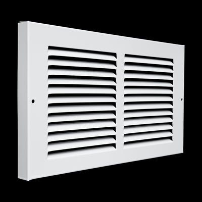 12x6 White Steel Baseboard Return Air Grille, 7/8" Turnback Depth