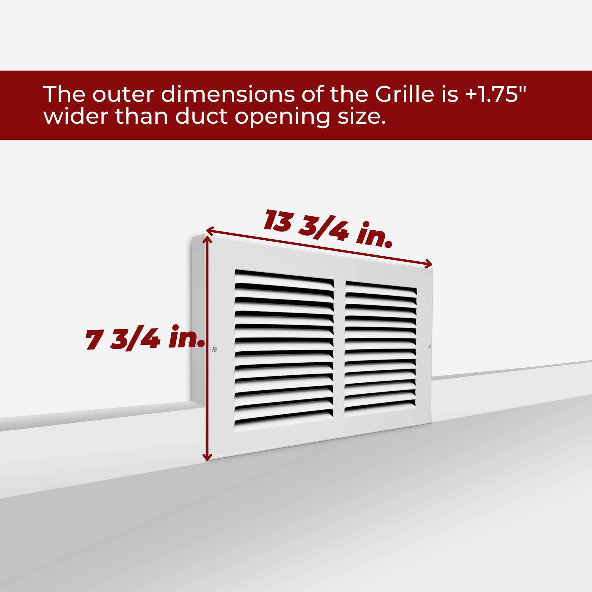 12 x 6-inch White Steel baseboard return grille, dimensions