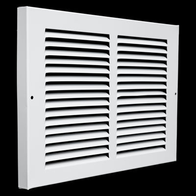 12x8 White Steel Baseboard Return Air Grille, 7/8" Turnback Depth