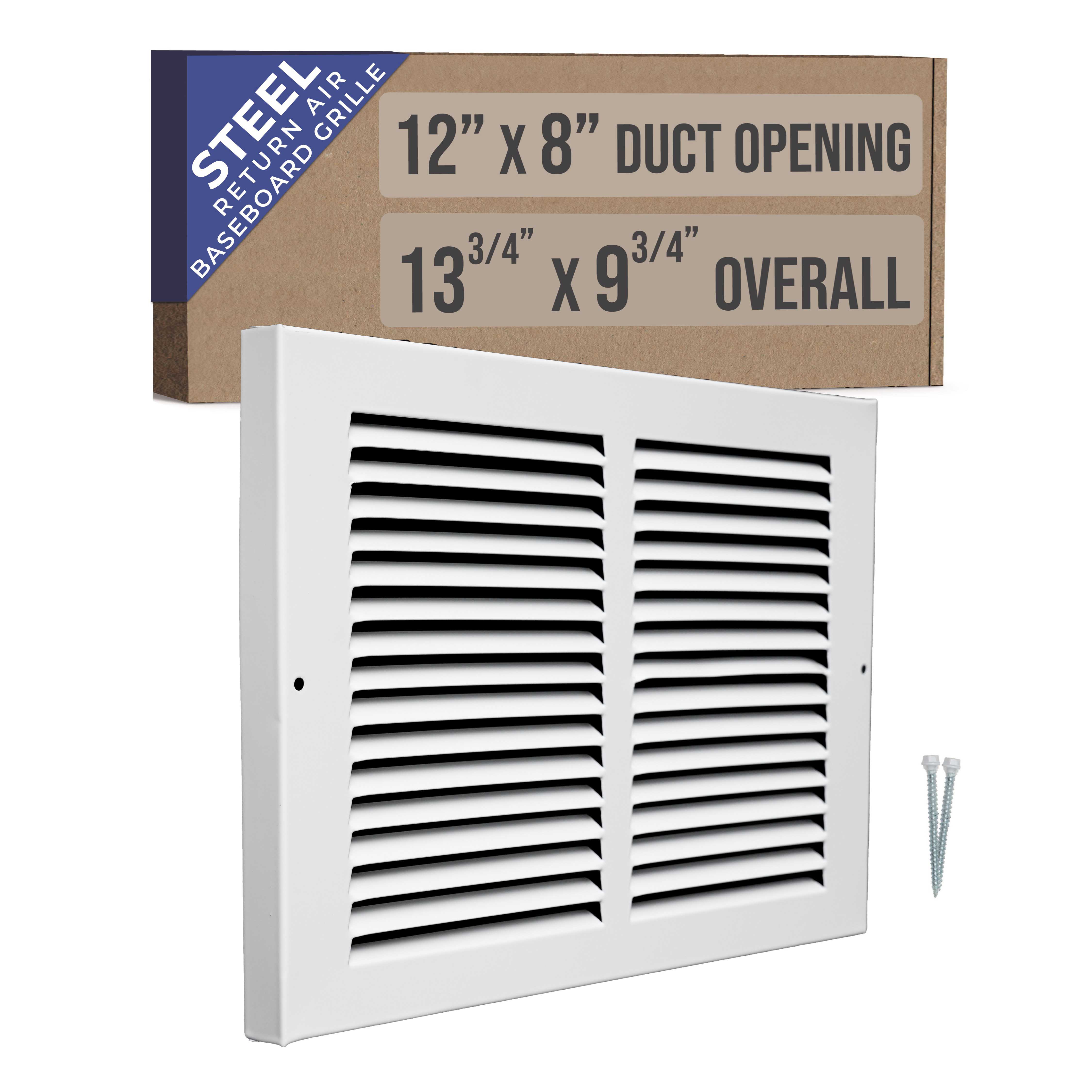 12 x 8-inch White Steel baseboard return grille, packaging