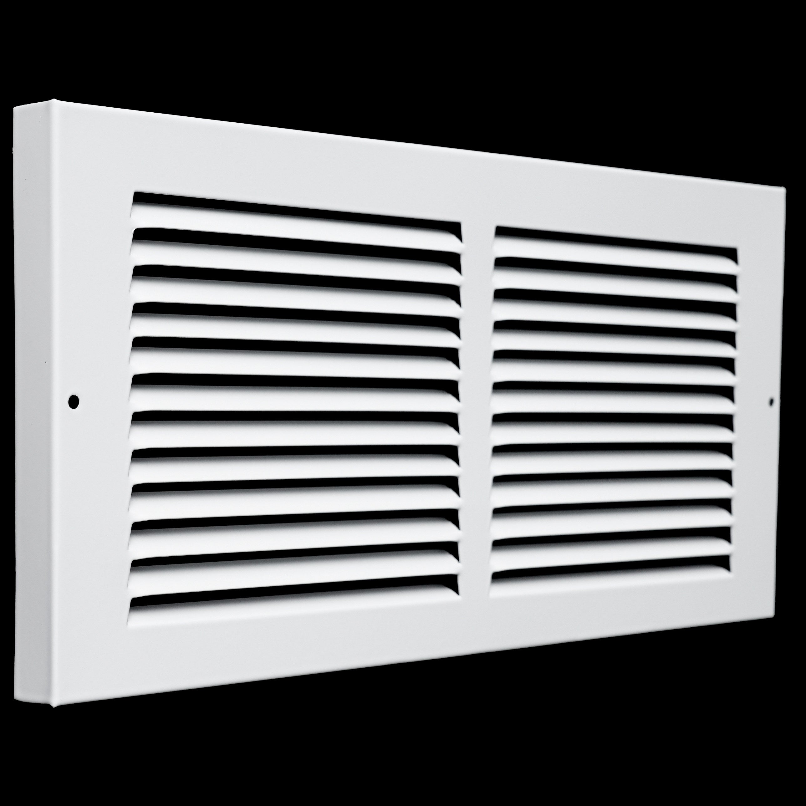 14 x 6-inch White Steel baseboard return grille, angled view